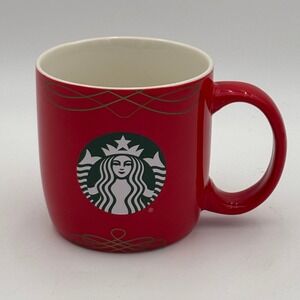 Starbucks 2020 Holiday Red Siren Logo Coffee Mug Gold Filigree 18oz Ceramic Cup